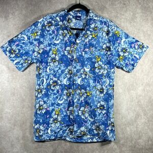 Joker Hawaiian Shirt Mens Medium Blue Floral Tropical Button Short Sleeve Summer